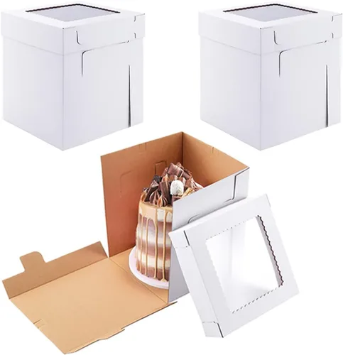 Miniatura 8 de Cajas altas para tartas de nivel, 10 x 10 x 12 pulgadas [10 unidades] Caja gruesa y resistente para pasteles con ventana, contenedor para pasteles