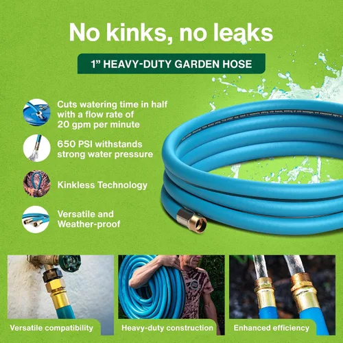 Miniatura 3 de Aeromixer THE HOSE - Manguera de jardín de 1 pulgada de 15 pies con juego de adaptadores para espitas de 3/4, mangueras de jardín comerciales sin