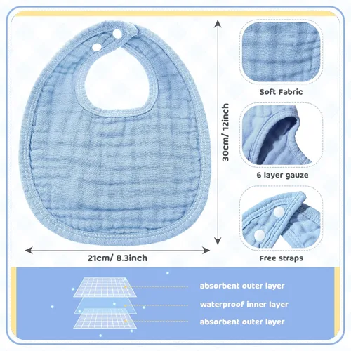 Miniatura 2 de Frienda 6 piezas de baberos de muselina para dentición de bebé, bandana, baberos, 6 capas absorbentes para bebé, niño y niña, paño de algodón