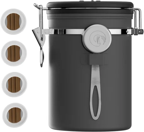Miniatura 2 de Coffee Gator - Recipiente hermético de café de acero inoxidable de 22 oz para almacenamiento de alimentos en la cocina con rastreador de fecha, Gris