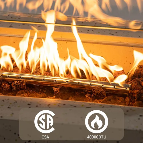 Miniatura 2 de SUNBURY Mesa de fuego de propano para exteriores de 42 pulgadas, mesa rectangular con tanque de 40,000 BTU, mesa de gas blanca manchada para patio