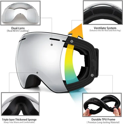 Miniatura 4 de JULI Gafas de esquí, gafas de snowboard para deportes de nieve de invierno con lente antivaho BNC