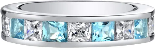 Miniatura 2 de PEORA Half Eternity Wedding Ring Band for Women 925 Sterling Silver in Princess Cut Gemstones, Sizes 5 to 9