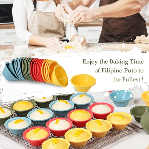 Miniatura 6 de Webake 24 piezas de silicona Puto Molder filipino de tamaño pequeño, 2.2 pulgadas de plástico de repuesto para hornear, molinillo Kutsinta