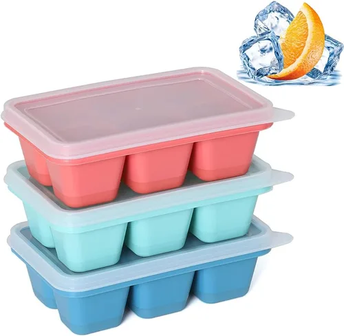 Bandejas para cubitos de hielo para congelador, paquete de 3 – Mini bandejas para cubitos de hielo con tapa y parte inferior de silicona de fácil