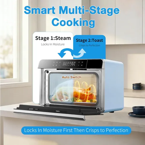 Miniatura 5 de ROBAM Horno combinado con freidora de aire tostadora, horno de vapor de encimera 14 en 1 con convección de vapor para asar y hornear, cocción