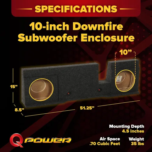 Miniatura 3 de QPower Downfire - Caja de subwoofer doble de 10 pulgadas, subcaja compatible con Ford F-150 SuperCrew 2004-2008