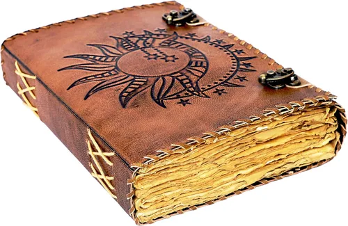 Sun & Moon - Diario en relieve, 220 páginas hechas a mano con borde deckle borde, diario vintage, diario de sol y luna, cuaderno de bocetos de