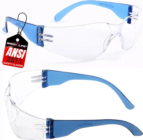 BISON LIFE - Lentes de seguridad con protección envolvente resistente a arañazos, lente de policarbonato resistente a impactos ANSI Z87.1