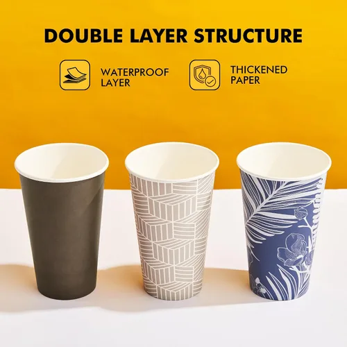 Miniatura 7 de RACETOP Tazas de café desechables de 16 onzas con tapas, paquete de 100 tazas de café de papel de color café con tapas, taza para llevar con tapa