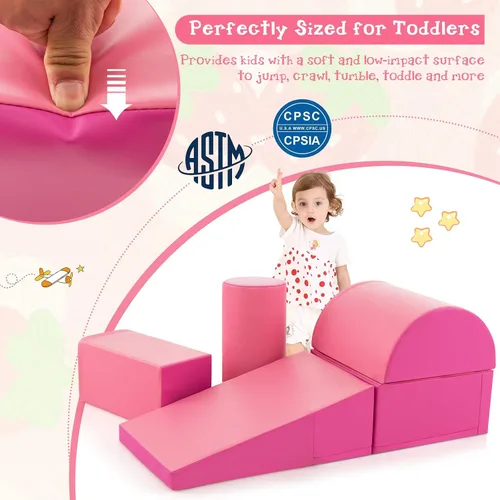 Miniatura 3 de Costzon 5 piezas de juguetes de escalada para niños pequeños, estructura de juego de bloques de espuma suave, escaladores para el desarrollo Rosa