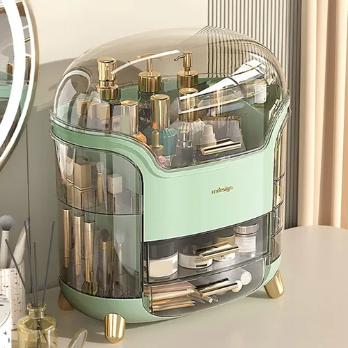 Miniatura 3 de Organizador de maquillaje para tocador, organizador de cuidado de la piel impermeable y a prueba de polvo con tapa y cajones, caja de almacenamiento