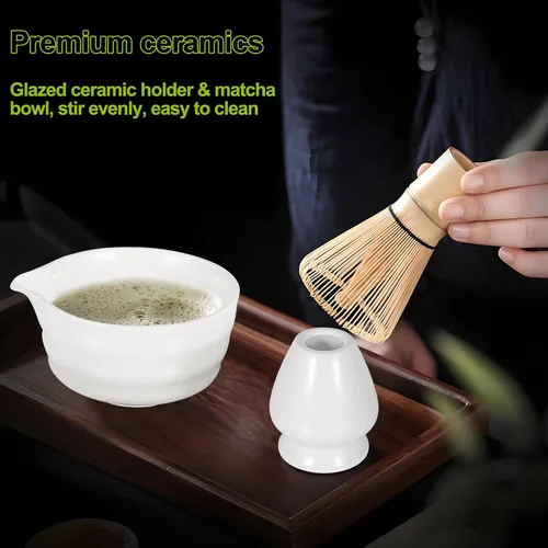 Miniatura 7 de Juego de batidor de matcha con cuenco matcha, batidor de bambú matcha, cuchara, tamizador, soporte para batidor de matcha, regalos únicos