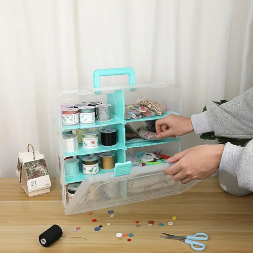 Miniatura 6 de BTSKY Caja de almacenamiento divisoria de plástico transparente con 4 compartimentos, contenedor de almacenamiento ajustable con tapa, contenedor