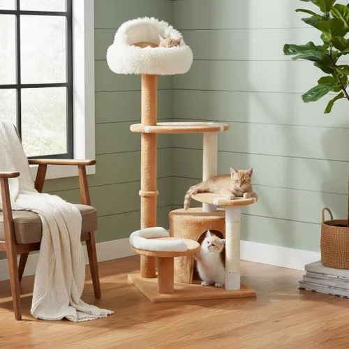 Miniatura 10 de Erinnyees Árbol de flores para gatos, torre para gatos de 38.2 pulgadas, torre de árbol de gatito de varios niveles para interiores, casa de gatitos