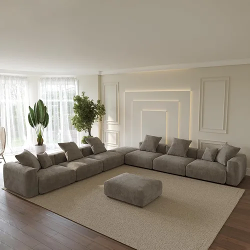 Miniatura 10 de WJShome Cloud Couch Sofá Seccional Modular, Sofá en Forma de L de 102 pulgadas con Otomana, Sofá de Pana Beige de 3 Asientos, Sofá Seccional