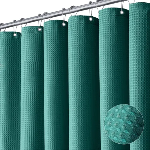 Miniatura 9 de Dynamene cortina de ducha de lino burdeos - cortinas de tela de nido de abeja texturizadas y resistentes para baño, 256GSM, juego de cortinas