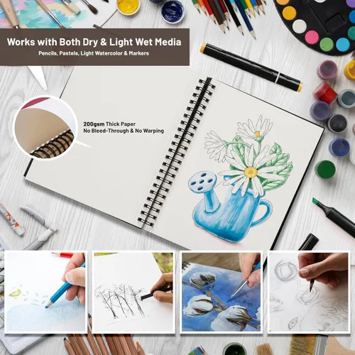 Miniatura 2 de KAKKUE Cuaderno de bocetos de tapa dura de 8.5 x 11 pulgadas, 80 hojas de papel de dibujo grueso profesional, bloc encuadernado en espiral