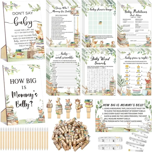 Miniatura 27 de Funnymoom 426 Piezas Juego de Juegos para Baby Shower de Papel Kraft - 8 Juegos, Incluye Bingo de Baby Shower, El Precio Correcto, Adivina Quién