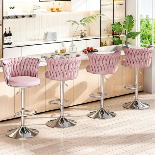 Miniatura 8 de Lamerge Juego de 2 taburetes de bar de terciopelo, sillas de bar giratorias modernas, taburetes de bar de cocina, taburetes de bar ajustables, Gris