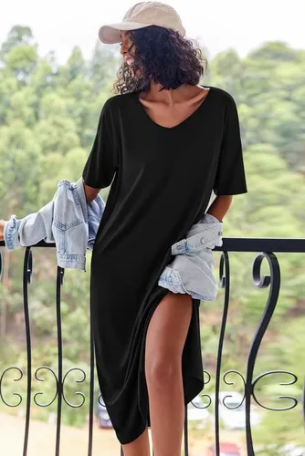 Miniatura 4 de Ekouaer Camisones largos para mujer, cuello redondo, ropa de dormir, ropa de dormir