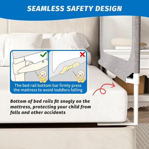 Miniatura 2 de Rieles de cama de 3 piezas tamaño Queen para niños pequeños, con barra para cabecero - Rieles de seguridad ajustables en altura para cama