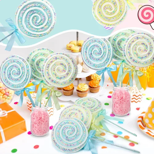 Miniatura 8 de JellyArch 6 piezas de 16 pulgadas grandes decoraciones de fiesta de caramelos gigantes de piruleta con palos para árbol de Navidad, piruleta pastel