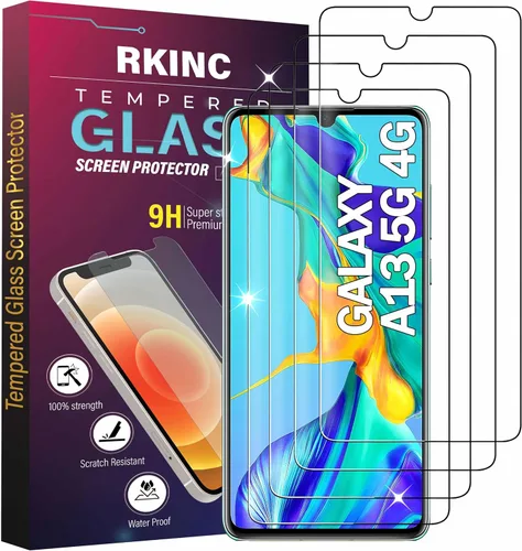 RKINC Protector de pantalla [paquete de 4] para Samsung Galaxy A13 5G / A13 LTE/A13 4G, protector de pantalla de vidrio templado, 0.013 in
