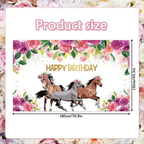 Miniatura 2 de Telón de fondo de caballo para fiesta de feliz cumpleaños, vaquera occidental, caballos, fondo floral rosa, pancarta de cumpleaños, decoración