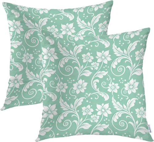 Miniatura 12 de Batmerry Juego de 2 fundas de almohada decorativas con estampado floral gris y blanco de 18 x 18 pulgadas, estilo victoriano con patrón de flores