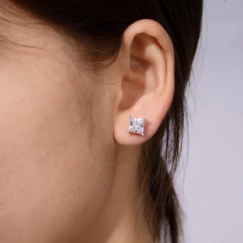 Miniatura 10 de Tienda Collection Plated Sterling Silver Stud Earrings set with Princess Brilliant Cut Infinite Elements Cubic Zirconia