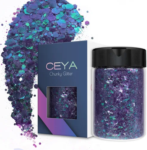 Miniatura 21 de Ceya - Purpurina gruesa, 140 g / 4.9 oz de polvo de purpurina para manualidades, color lila aubergine, con copos finos, lentejuelas iridiscentes 4.9