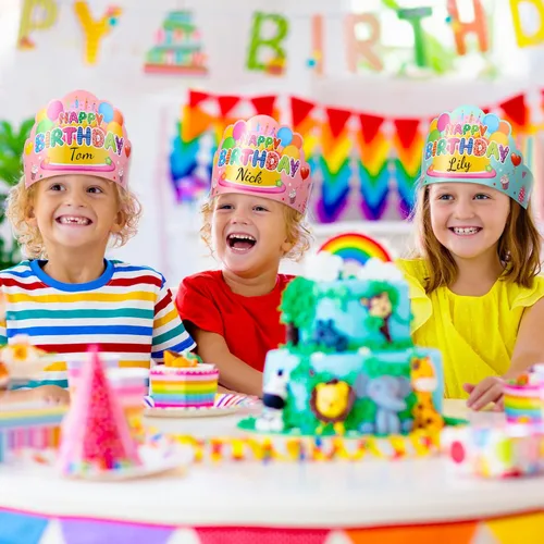 Miniatura 6 de Yunsailing 36 piezas de coronas de feliz cumpleaños para niños, coronas de papel para fiesta de cumpleaños para regalos de aula, coronas para fiesta