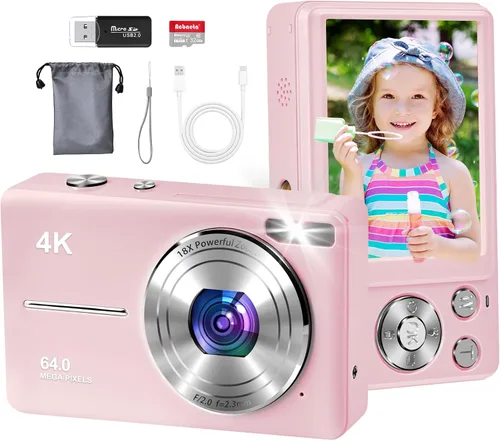 Miniatura 11 de Cámara digital, enfoque automático UHD 4K 50MP cámara de vlogging para fotografía con tarjeta SD de 32 GB, zoom 16X, antivibración, cámaras Púrpura