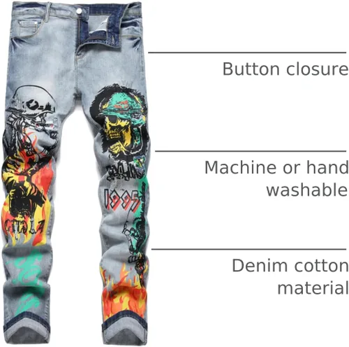 Miniatura 89 de Baylvn - Pantalones de mezclilla entallados y estampados para hombre con corte recto