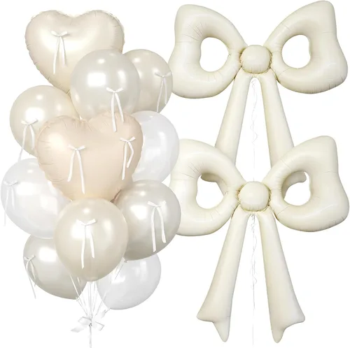 Miniatura 25 de 16 globos de corazón rosa, globos de lazo de 38 pulgadas, globo transparente rosa perla de doble relleno y arco en forma de corazón globo