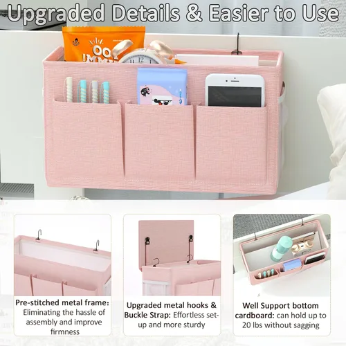 Miniatura 4 de Edudif Organizador de Cabecera de Doble Propósito, Organizador de Cama con 6 Bolsillos, Solución de Almacenamiento Versátil para Mesita de Noche