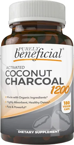 Miniatura 4 de PURELY beneficial Carbón de coco activado 1200 mg, 180 cápsulas - Pastillas para el sistema digestivo, hinchazón, vegano (1 botella)