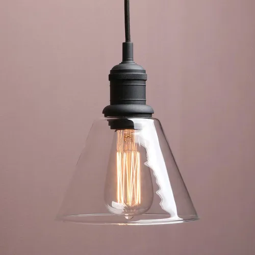 Yosoan Lámpara colgante Edison vintage de 1 luz, mini embudo de montaje semiempotrado, pantalla de vidrio transparente acampanada para cocina, baño,