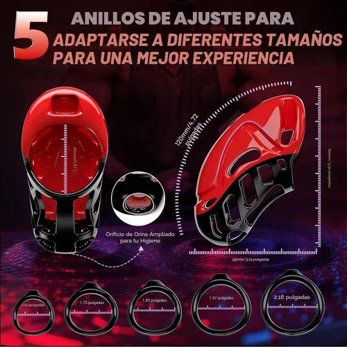 Miniatura 3 de Jaula de Castidad Vibratoria de Juguete Sexual - Dispositivos de Castidad Masculina Jaula para Pene con 10 Vibraciones, Aplicación y Control Remoto