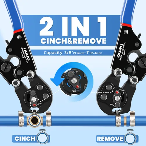 Miniatura 2 de OURU Herramienta de crimpado 2 en 1 con trinquete Pex, alicates para sujetar y quitar función combinada, herramienta profesional Pex de mango largo