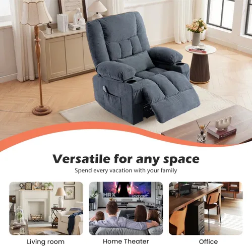 Miniatura 5 de Silla reclinable con portavasos para sala de estar, reclinable manual de tamaño grande con asiento individual, ergonómico, bolsillo lateral