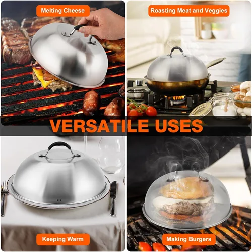 Miniatura 6 de only fire Chesse - Cúpula fundidora de Chesse, cubierta de vapor redonda resistente de 9 y 12 pulgadas, accesorios de parrilla de acero inoxidable