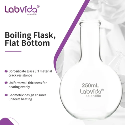 Miniatura 2 de 4pcs de frascos de ebullición de vidrio de fondo plano, Vol.8.5 fl oz, vidrio de borosilicato 3.3, LVD001