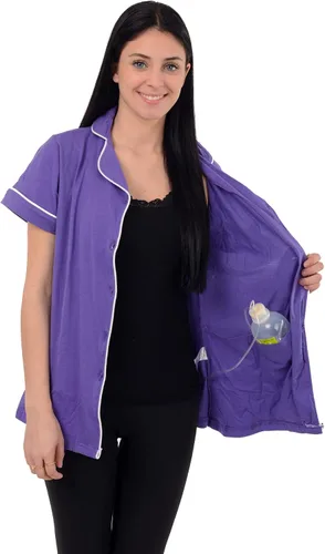 Miniatura 5 de USBD Camisa de recuperación de cirugía posterior a la mastectomía, cuello de solapa con bolsillos de drenaje