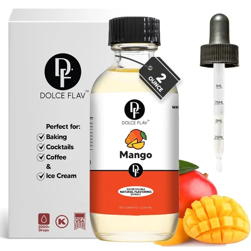 Dolce Flav Extracto de mango – 2 onzas soluble en agua multiusos saborizante ideal para productos horneados, bebidas, café, postres y helados,
