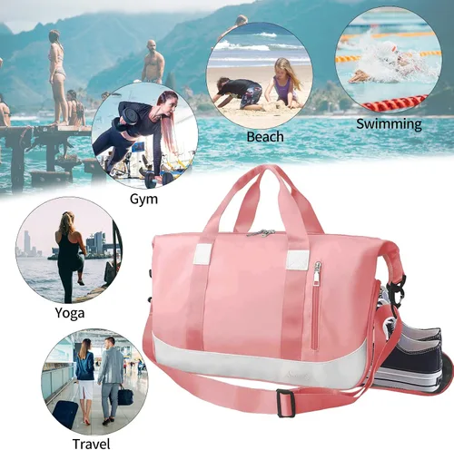 Miniatura 7 de Suruid Bolsa deportiva para gimnasio, bolsa de viaje de viaje, bolsa de yoga ligera con compartimento para zapatos y bolsa de hombro con bolsillo
