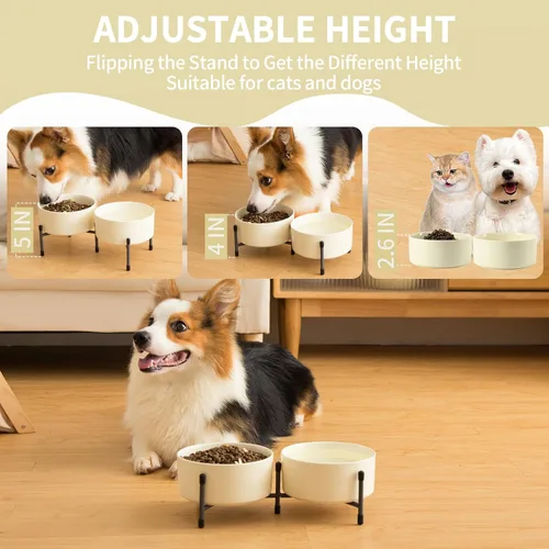 Miniatura 2 de Tazón de cerámica de 32 onzas para perros y gatos con soporte de metal elevado, plato de cerámica para mascotas de 6 pulgadas para alimentos y agua
