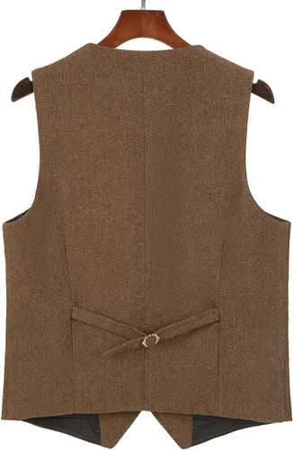 Miniatura 7 de Chalecos de tweed para hombre envejecidos de caza, chalecos de espiga para boda, retro, casual, lana, negocios, XS-4XL