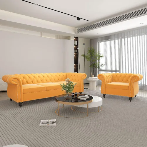 Miniatura 45 de QHITTY Juego de 2 piezas para sala de estar, Sofá Seccional Chesterfield Silla Contemporáneo Tapizado de Terciopelo Loveseat Juego de Sofás